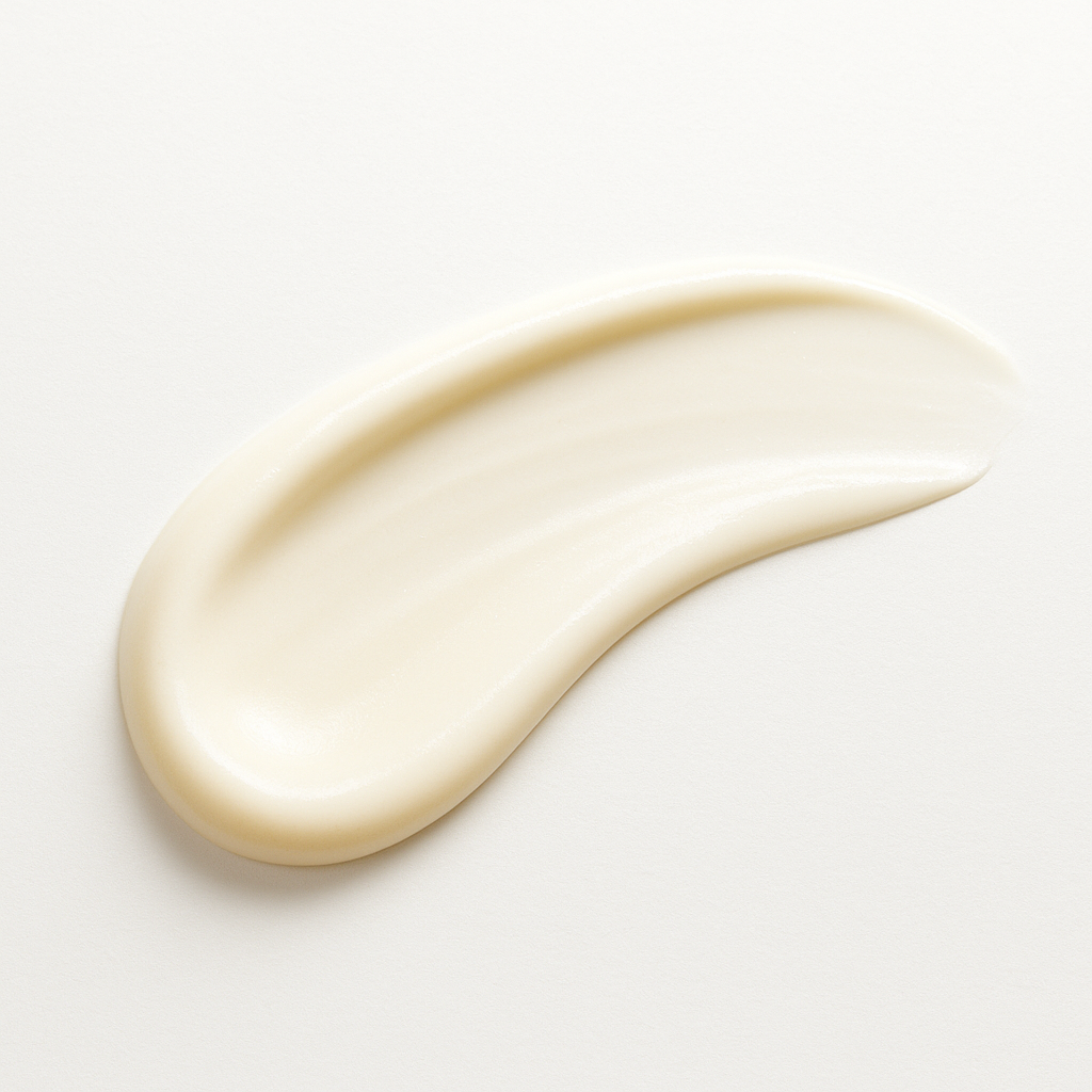 Ein Swatch der hellen, cremigen Textur der Dr. Armah Lavolta Bakuchiol Concentrated Ampoule auf einer weißen Oberfläche.