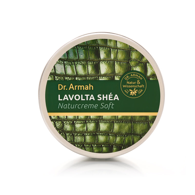 Ein 125ml Tiegel der Shea Natürlichen Hautcreme Soft, eine leichte und schnell einziehende Feuchtigkeitspflege mit Sheabutter.