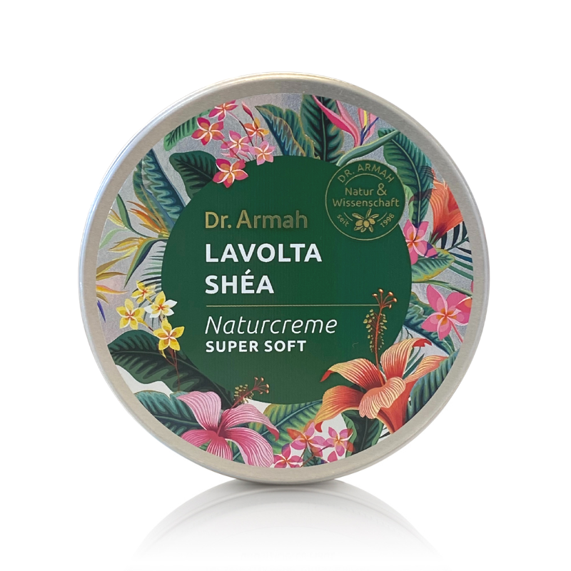 Deckel der Dr. Armah Lavolta Shéa Naturcreme Super Soft (Sonderedition Tropisches Blumendesign) (Lid of the Dr. Armah Lavolta Shéa Naturcreme Super Soft (Special Edition Tropical Flower Design)).