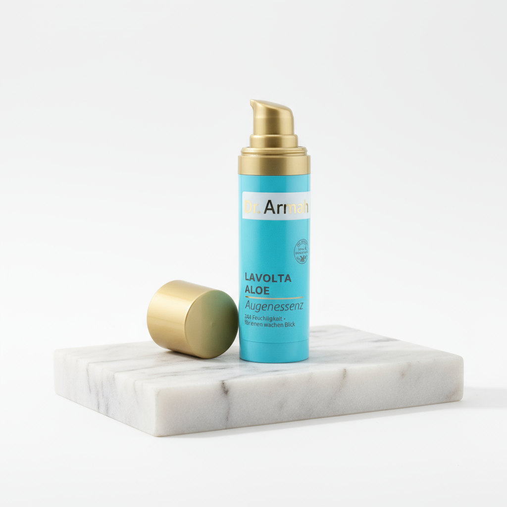 Dr. Armah - Lavolta Aloe - Augenessenz, stilvoll präsentiert. Strafft Lider, mindert Tränensäcke dank Hyaluron & Beautifeye Komplex.