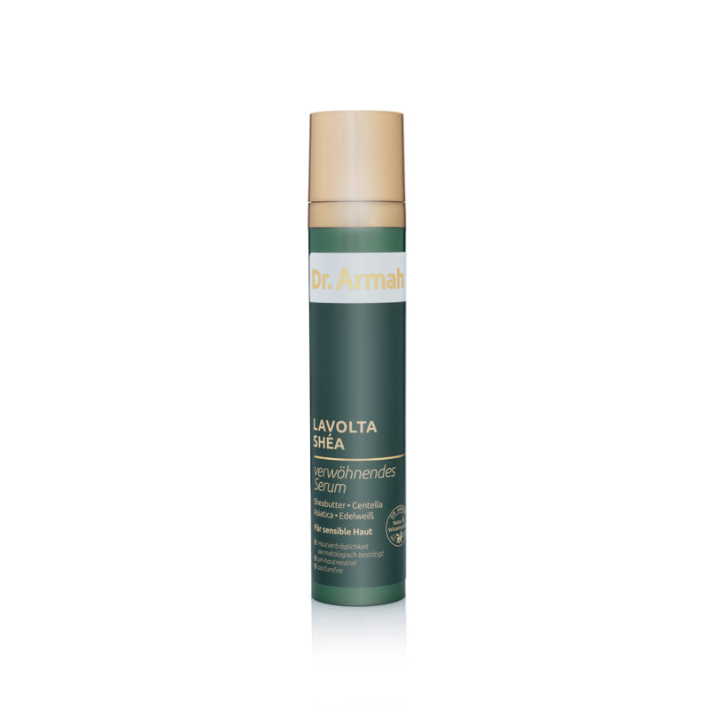 Flasche des Dr. Armah Lavolta Shéa Verwöhnendes Serum (Sheabutter, Centella Asiatica, Edelweiss) (Bottle of the Dr. Armah Lavolta Shéa Pampering Serum (Shea Butter, Centella Asiatica, Edelweiss)).