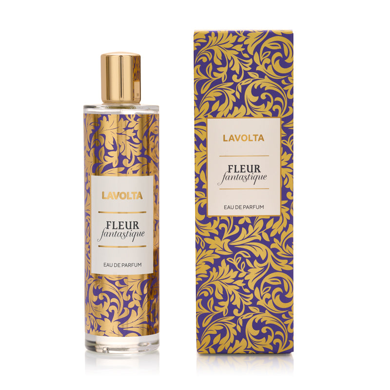 Ein eleganter Glasflakon des Eau de Parfum Fleur Fantastique, ein luxuriöser, komplexer Blumenduft für Damen.