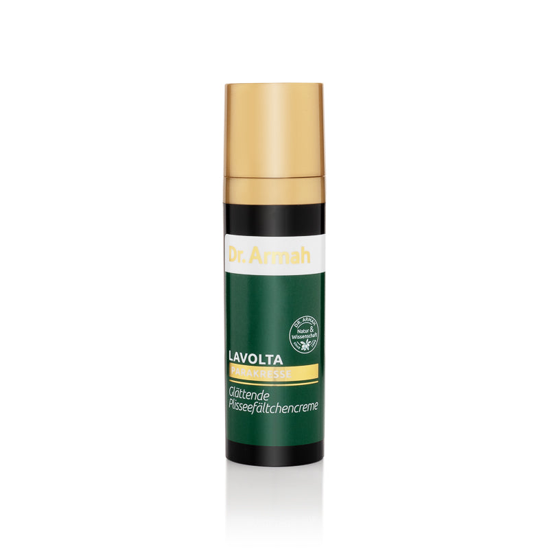 Eine Tube oder ein Tiegel der Dr. Armah Lavolta Glättenden Plisseefältchencreme, eine Spezialpflege gegen Lippenfalten mit Hyaluronsäure und Sheabutter.