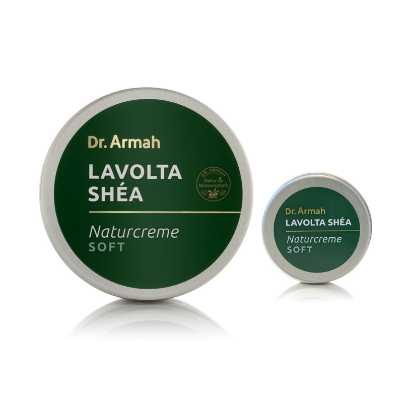 Das Dr. Armah Lavolta Shea Naturcreme Soft Set, bestehend aus mehreren Tiegeln der weichen, nährenden Sheabutter-Creme.
