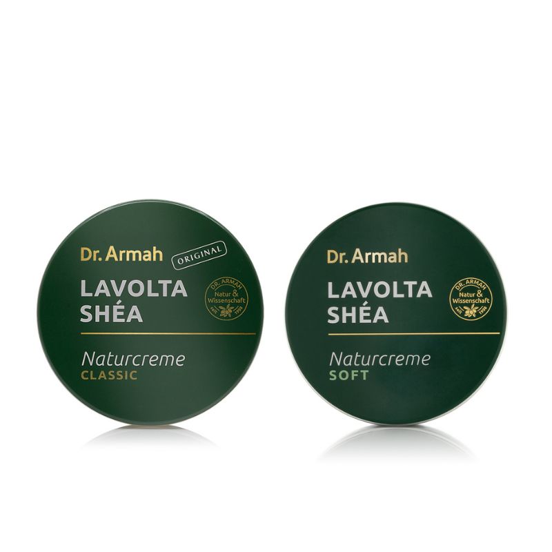 Das Shea Naturcremes Set, bestehend aus mehreren Tiegeln reichhaltiger, natürlicher Sheabutter-Cremes für eine komplette Hautpflegeroutine.