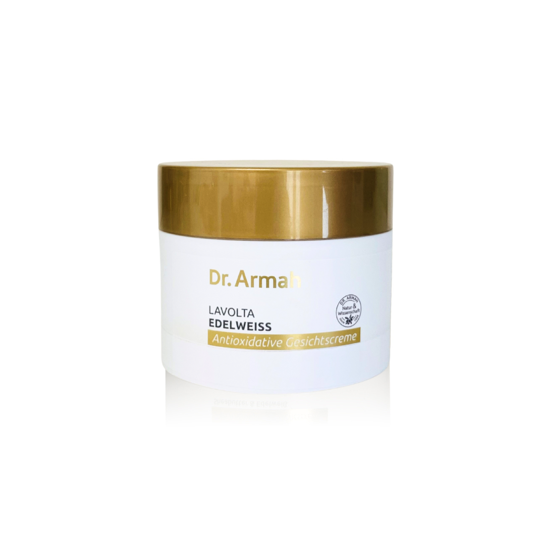 Ein 150ml Tiegel der Lavolta Edelweiss Antioxitativen Gesichtscreme, eine schützende Anti-Aging-Creme zur Abwehr von freien Radikalen.