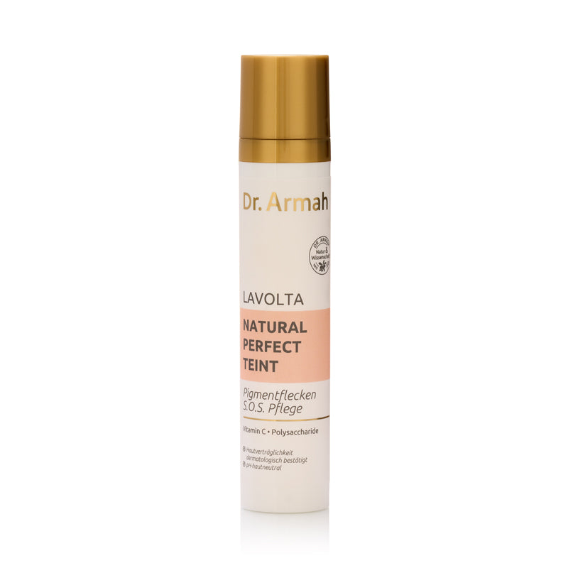 Eine Flasche des Dr. Armah Natural Perfect Teint Pigmentflecken S.O.S Serums, eine gezielte Pflege zur Aufhellung von dunklen Flecken.
