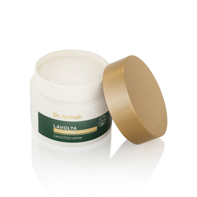 Lavolta Parakresse Gesichtscreme 200ml Tiegel, eine natürliche Anti-Falten-Feuchtigkeitspflege für straffere Haut.