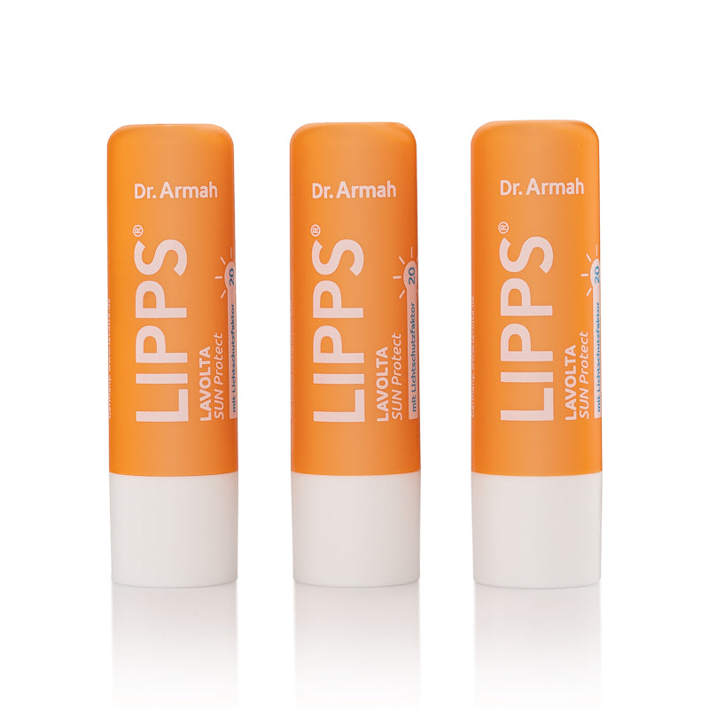 Der Dr. Armah Lavolta SUN Protect LIPPS Lippenpflegestift, ein nährender Balsam mit LSF 20, Sheabutter und Vitamin E.