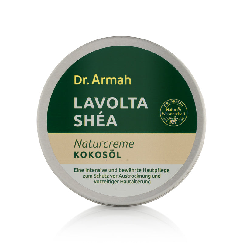 Ein 125ml Tiegel der Shea Natürlichen Hautcreme, eine reichhaltige Feuchtigkeitspflege mit Sheabutter und Kokosöl für trockene Haut.