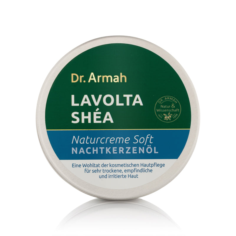 Ein 150ml Tiegel der Shea Natürlichen Hautcreme, eine regenerierende Pflege mit Sheabutter und Nachtkerzenöl für trockene und reife Haut.